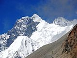 
Lhotse, Lhotse Shar, Cho Polu, Peak 38, and the Everest Kangshung East Face are visible at the head of the Barun Valley on the trek from Makalu Base Camp South to Makalu Sandy Camp.
